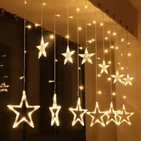 6 6 Warm White Star LED Curtain Lights