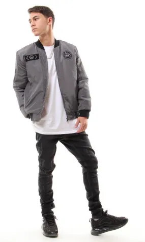 94034 Zipped Side Pockets Dark Grey Bomber Jacket