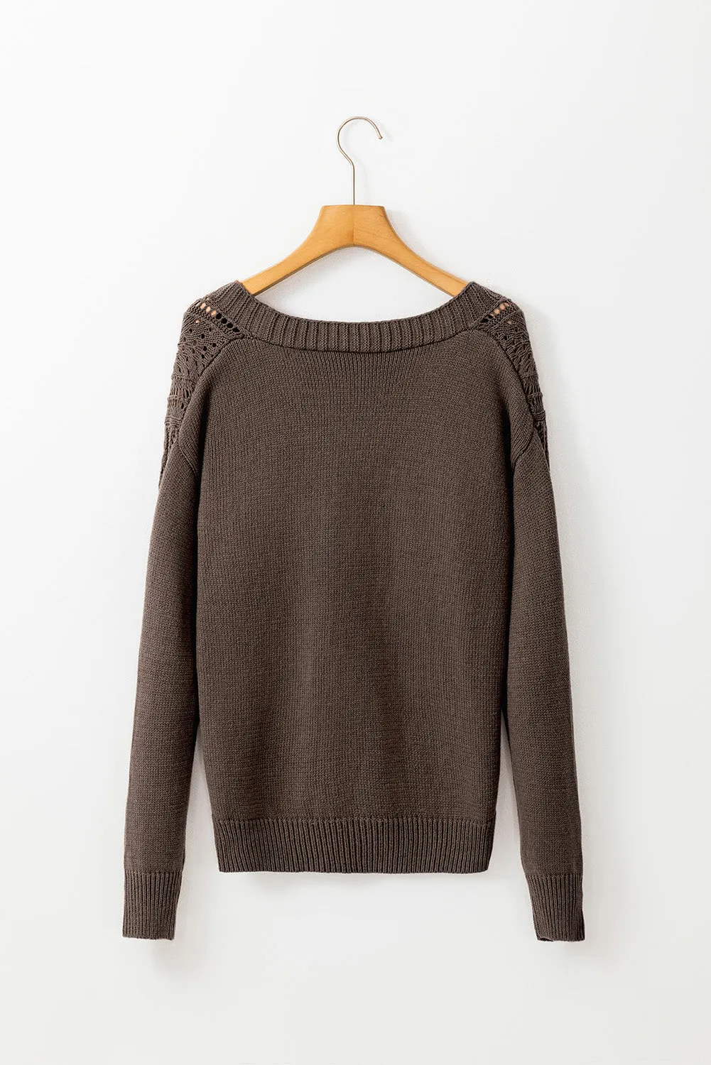 Dark Khaki Open Knit Drop Shoulder Sweater Cardigan