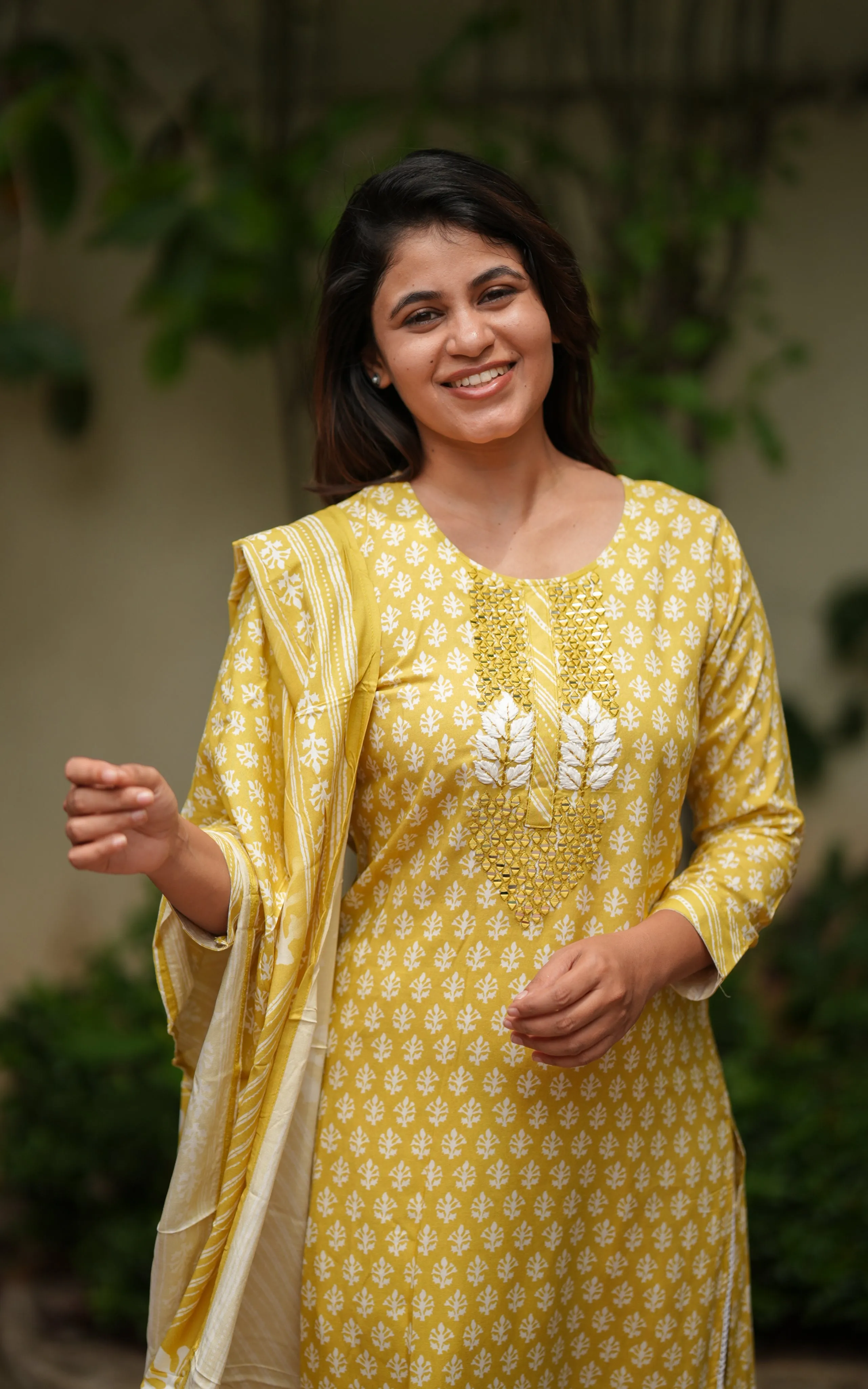 Gunavathi Pastel Yellow (Kurti Pant Dupatta)