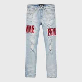 Letterman Denim Blue With Red Letters